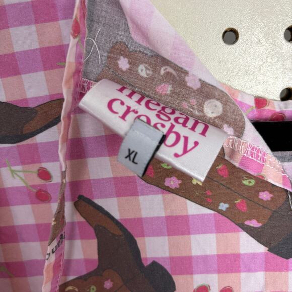 NWOT Megan Crosby Lila Cowboy Dress Pink Gingham Mini Puff-Sleeve Boot-Print - Picture 6 of 6